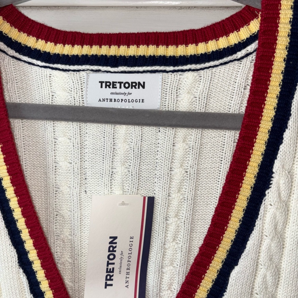 NWT Tretorn x Anthropologie Longline Short Sleeve Cardigan White Womens M Preppy - Picture 6 of 11